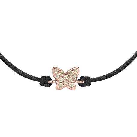 Náramek se šňůrkou a hnědými diamanty Magic Butterfly